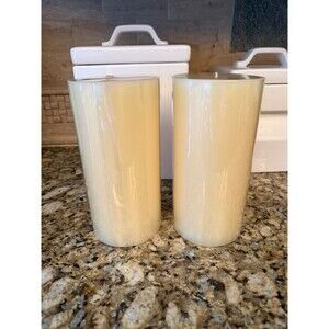 Pottery Barn 4"x8" Ivory Unscented Wax Pillar Candle - Set of 2